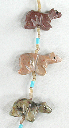 mixed stone bears and heishi necklace 31 inches long