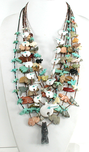 lot of four mixed stone animal and heishi necklaces with minor damage