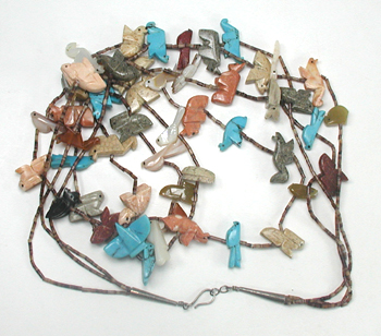 lot of Five mixed stone animal and heishi necklaces with minor damage