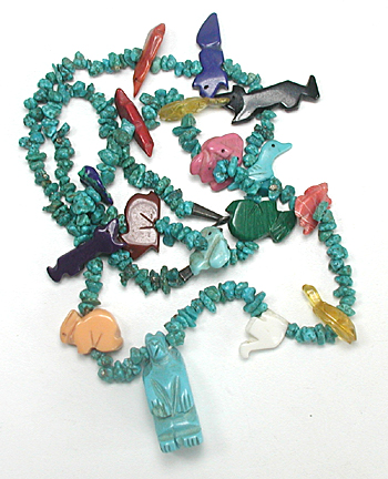 lot of Six mixed stone animal and heishi necklaces with minor damage