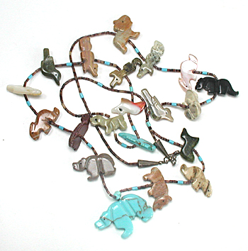 lot of Six mixed stone animal and heishi necklaces with minor damage