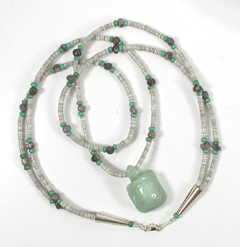 2 strand olive shell heishi earrings and  necklace set with aventurine turtle pendant 22 inches long