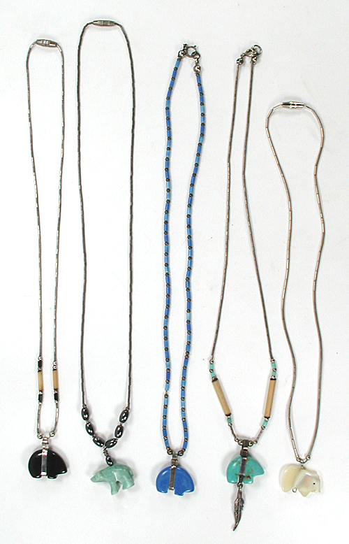Five single strand Bear necklaces approximately 16 to 18 inches long