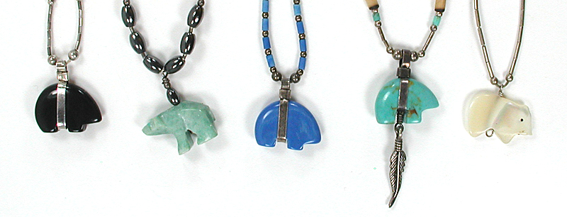 Five single strand Bear necklaces approximately 16 to 18 inches long
