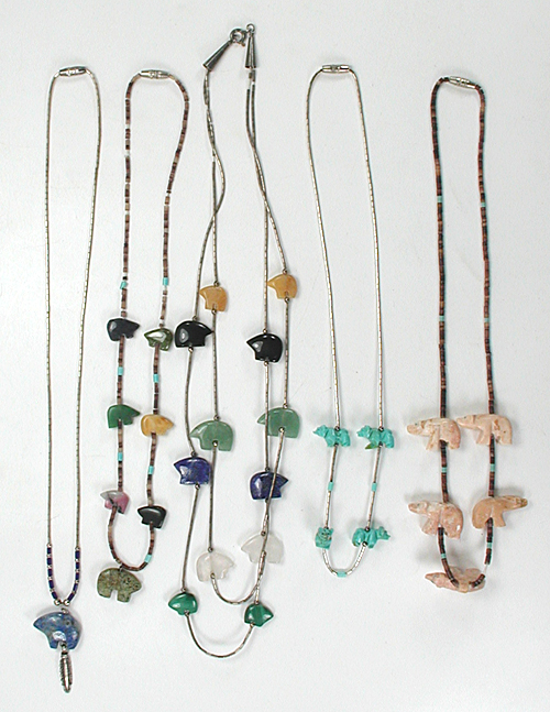 Five single strand Bear necklaces approximately 16 to 18 inches long