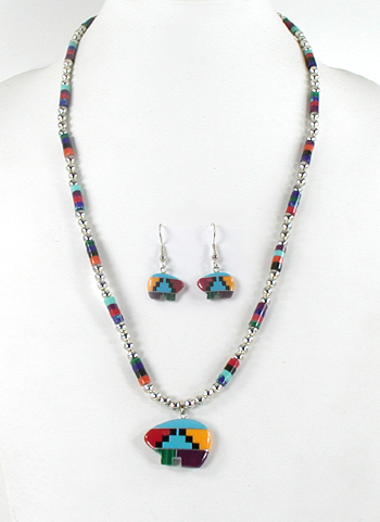 Inlay Bears Necklace and Matching Earrings