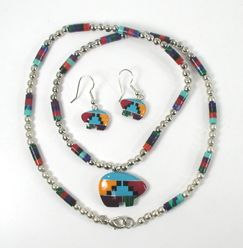 Inlay Bears Necklace and Matching Earrings