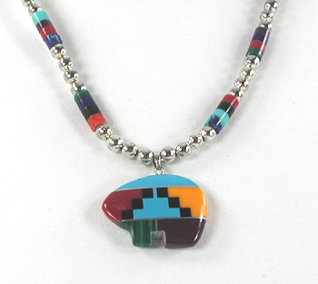 Inlay Bears Necklace and Matching Earrings