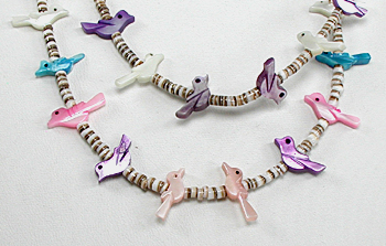 Two-strand heishi Bird Necklace with matching earrings