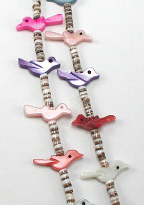 Two-strand heishi Bird Necklace with matching earrings