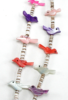 Two-strand heishi Bird Necklace with matching earrings