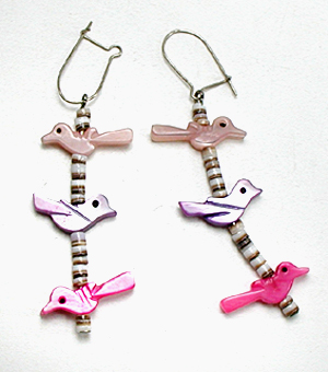 Two-strand heishi Bird Necklace with matching earrings