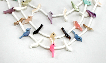 Three-strand heishi Bird Necklace with matching earrings