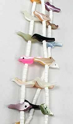 Three-strand heishi Bird Necklace with matching earrings
