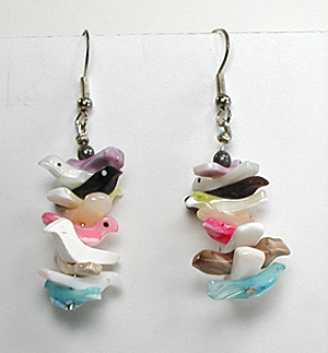 Three-strand heishi Bird Necklace with matching earrings