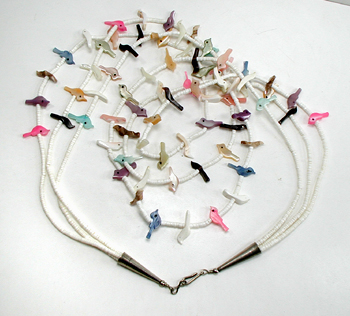 Three-strand heishi Bird Necklace with matching earrings