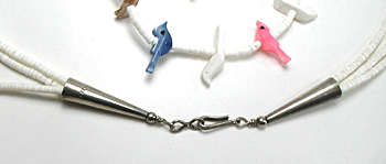 Three-strand heishi Bird Necklace with matching earrings