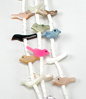 Three-strand heishi Bird Necklace with matching earrings