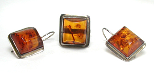 New Old Stock amber ring and earrings set