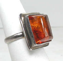 New Old Stock amber ring and earrings set