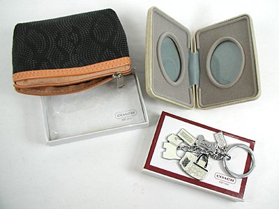 Bargain Barn coin purse, picture frame, key ring