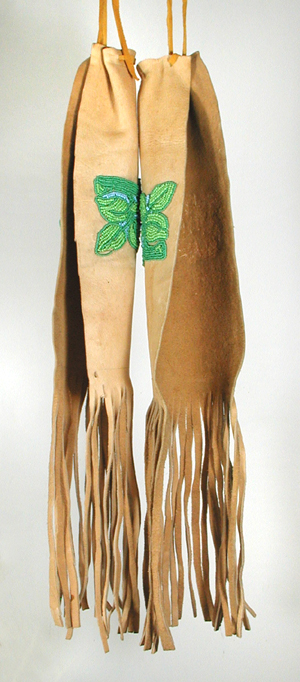 Authentic Native American Hand Beaded Fringed Leather Hair Ties  by Lakota artisan