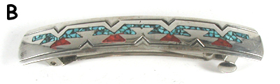 turquoise and coral chip inlay sterling silver barrette