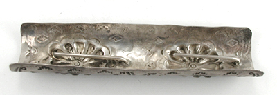 Authentic Native American jewelry hair barrette sterling silver stamped repousse long pony tail cover by Navajo artist Dale Morgan