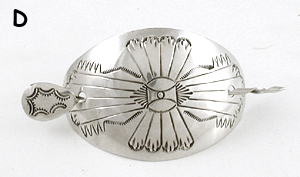 Authentic Native American stamped sterling silver hair stick barrette by Navajo silversmith JoAnn Silver