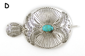 Authentic Native American stamped sterling silver and turquoise hair stick barrette by Navajo silversmith Shirley Skeets