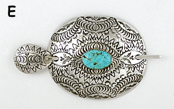 Authentic Native American stamped sterling silver and turquoise hair stick barrette by Navajo silversmith Shirley Skeets