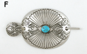 Authentic Native American stamped sterling silver and turquoise hair stick barrette by Navajo silversmith Shirley Skeets