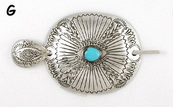 Authentic Native American stamped sterling silver and turquoise hair stick barrette by Navajo silversmith Shirley Skeets