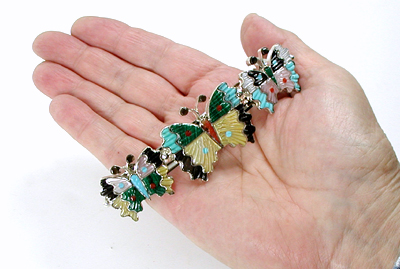 Authentic Native American sterling silver barrette with colorful stone inlay by Zuni silversmith Tamara Pino