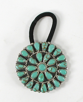 Authentic Native American sterling silver and turquoise pony tailer by Navajo silversmith Danny L. Wauneka