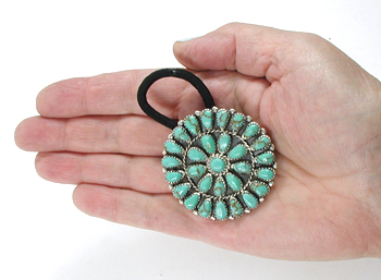 Authentic Native American sterling silver and turquoise pony tailer by Navajo silversmith Danny L. Wauneka