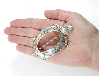 Authentic Native American sterling silver and turquoise turtle stick barrettes by Navajo silversmith Joann Silver