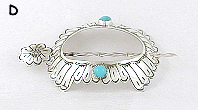 Authentic Native American sterling silver and turquoise turtle stick barrettes by Navajo silversmith Joann Silver