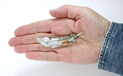 Authentic Native American sterling silver and imitation opal feather barrettes by Navajo silversmith Billy Long