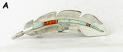 Authentic Native American sterling silver and imitation opal feather barrettes by Navajo silversmith Billy Long