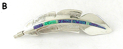 Authentic Native American sterling silver and imitation opal feather barrettes by Navajo silversmith Billy Long