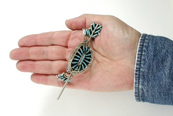 Authentic Native American sterling silver and turquoise Needlepoint Stick Barrettes by Zuni silversmith Gerald Etsate