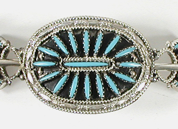 Authentic Native American sterling silver and turquoise Needlepoint Stick Barrettes by Zuni silversmith Gerald Etsate