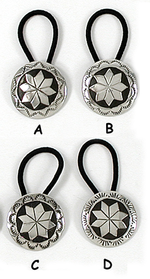 Authentic Native American sterling silver chip inlay pony tail concho bands with turquoise and coral by Navajo silversmith Charlie Singer