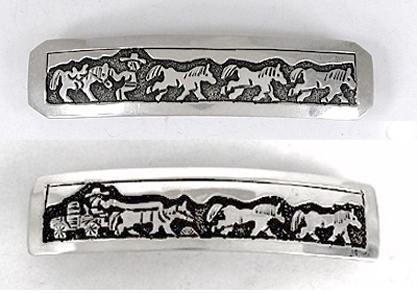 Navajo Sterling Silver overlay horse storyteller barrettes