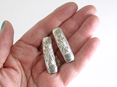 one pair hand stamped Sterling Silver barrettes