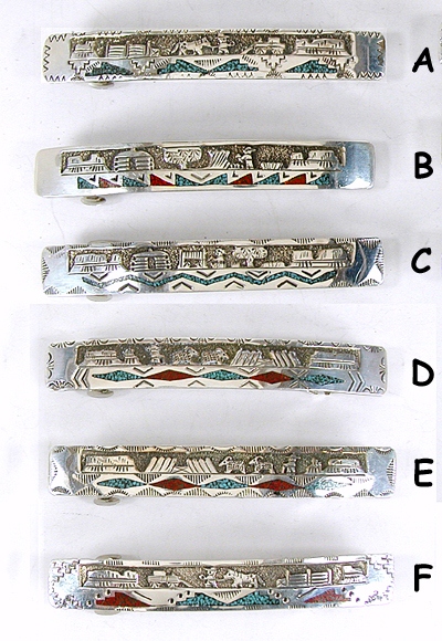 Navajo Sterling Silver Overlay and chip inlay storyteller barrette 