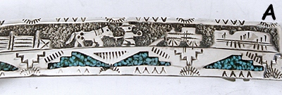 Navajo Sterling Silver Overlay and chip inlay storyteller barrette 