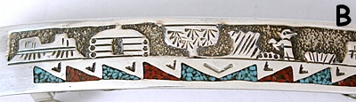 Navajo Sterling Silver Overlay and chip inlay storyteller barrette 