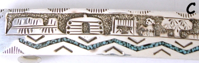 Navajo Sterling Silver Overlay and chip inlay storyteller barrette 